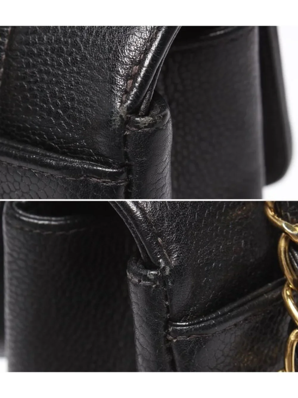 Chanel Chain Shoulder Bag Gold Diana Flap Quilted Caviar Leather